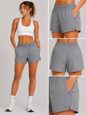 NIKE Gray Women’s Dri-Fit Stretch Running Shorts Hidden Pocket Comfy Sporty M